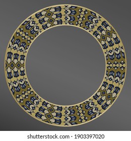 Elegante Platte mit einem interessanten geometrischen Muster. Inneneinrichtung, Porzellandesign. Rahmen.