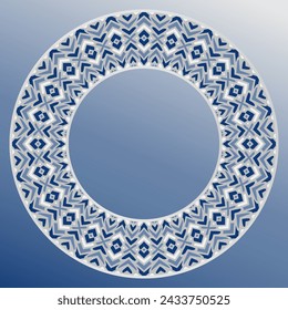 Elegant plate with an interesting geometric pattern in gray blue. Home decor, porcelain design. Frame.