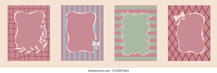 Elegante und verspielte Rahmen in sanften Farbtönen, perfekt für skurrile Bachelorette-Menüs. Ideal für Feste zum Thema Coquette voller Charme und Freude.