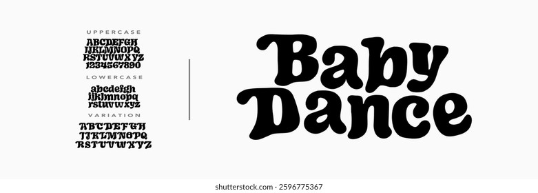 Elegant playful groovy font. Vector bold font for headings, flyer, greeting cards, product packaging, book cover, printed quotes, logotype, apparel design, album covers, Illustration