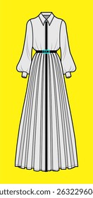 Elegant Pleated Long Dress Fashion Vector Illustration

