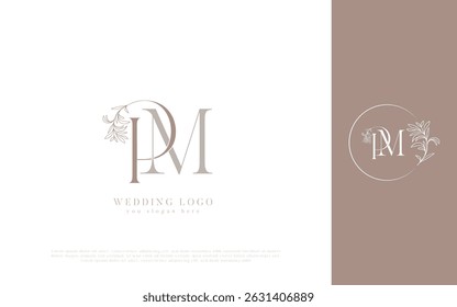 Elegant PM Monogram Wedding Logo with Floral Accents