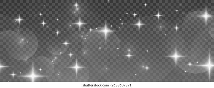 Elegant PNG sparkle with golden glitter, light glow, stardust and magical snow particles, vibrant festive card with isolated flare, fantasy confetti, abstract motion and transparent vector background
