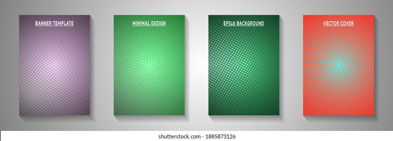 Elegant point screen tone gradation cover templates vector series. Urban flyer faded screen tone backgrounds. Vintage cartoon comics style front page leaflets. Rectangle albums.