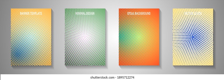 Elegant point screen tone gradation front page templates vector set. Digital booklet faded screen tone backdrops. Vintage manga comics style cover page leaflets. Distressed prints.