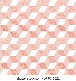 Elegant polygonal seamless background. Pink glitter wallpaper. Geometric pastel pattern. Pink foil design.  