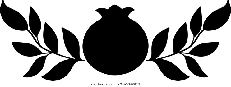 Elegant pomegranat floral symmetric composition. Black isolated vector. Use on any background