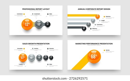 Elegant Portfolio 3 4 5 1 Option Graph Frame Template Collection. Investor Report Three Four Five One Element Chart Slide Design Vector Illustration Set.