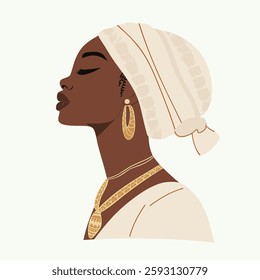 Elegant Portrait of a Woman in Traditional Headwrap. Culture and heritage in a refined artistic style.