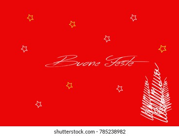 An elegant post card to send greetings for Christmas and the new year, in italian language: Buone Feste write on red background