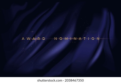 Afiche elegante para premiar a los nominados. Lienzo oscuro con trazos azules y una inscripción brillante. Plantilla para redes sociales e impresión. Dibujo vectorial plano de dibujos animados aislado en fondo negro