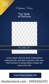 Elegant poster and banner for business parfum with colour navy colour and line strip gold colour.