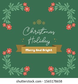 Elegant poster christmas holiday, with motif wallpaper of leaf flower frame. Vector