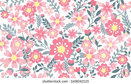 Elegant Poster for spring, with leaf and floral pattern background design.