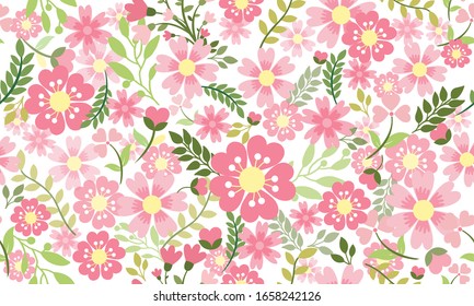 Elegant Poster for spring, with leaf and floral pattern background design.