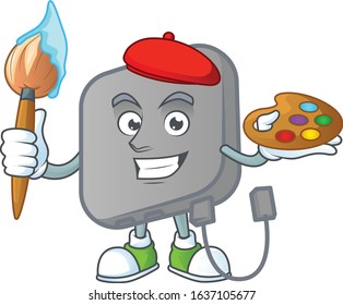 An elegant power bank painter mascot icon with brush