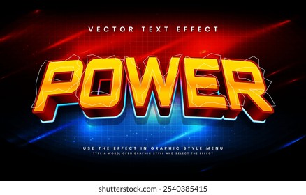 Efecto de texto de Vector editable de potencia elegante.  Tema eléctrico del trueno, conveniente para el acontecimiento de la tecnología.