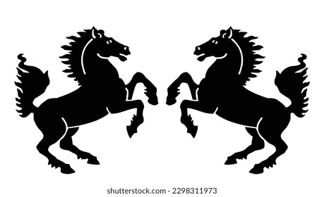 Elegantes Pferd Duo Vektorgrafik Silhouette Illustration einzeln auf Weiß. Hippodrom Sportveranstaltung. Entertainment-Glücksspiel. Reitpferd. Wappen von Stuttgart, Deutschland. Baden-Württemberg.