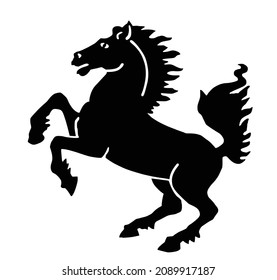 Elegant prance horse vector silhouette illustration isolated on white. Hippodrome sport event. Entertainment and gambling. Equestrian wild horse. Coat of arms of Stuttgart, Germany. Baden Wurttemberg.