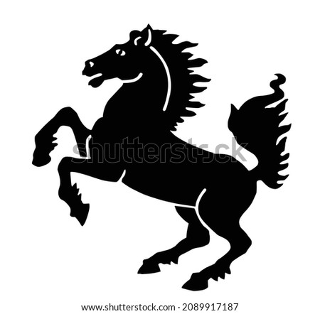 Elegant prance horse vector silhouette illustration isolated on white. Hippodrome sport event. Entertainment and gambling. Equestrian wild horse. Coat of arms of Stuttgart, Germany. Baden Wurttemberg.