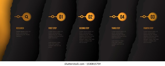 Elegant premium black and gold torn paper style infographic design template vector, luxury papercut background presentation