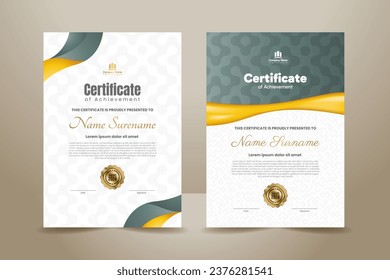 Elegant Premium Certificate Template Design with Clam Green and Shiny Yellow Ornament. Vector Illustration