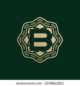elegant and premium initial letter B symmetrical technology floral logo