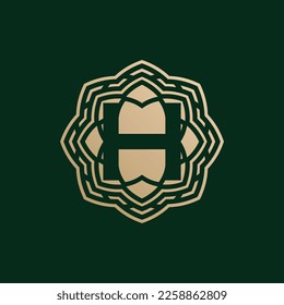 elegant and premium initial letter H symmetrical technology floral logo