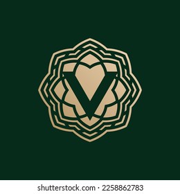 elegant and premium initial letter V symmetrical technology floral logo