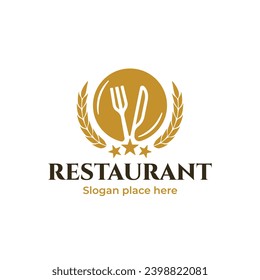 Elegantes Premium-Logo Einfache Küche Restaurant, teuer und reich Glas Knife Platten Gabel Spoon, Gold und Schwarz.
