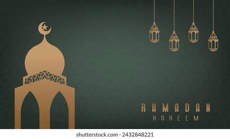 elegant premium minimalist green wallpaper background design celebrating Ramadan, the month of fasting full of blessings