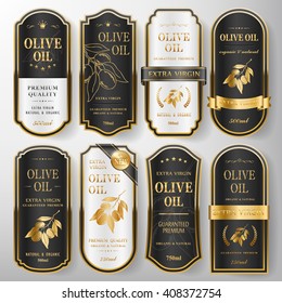 elegant premium olive oil labels set collection over pearl white 