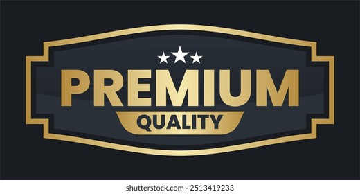 Elegant premium quality label design featuring bold gold lettering on a sleek black background, accented with stars. Ideal for luxury branding, packaging, and product labeling.