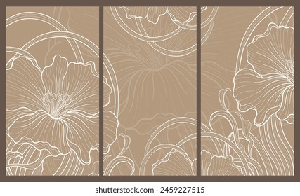 Elegant prestigious Art Deco background template with flowers. The design luxury is made for Art Deco motif with beige and gold colors. Vector illustration.