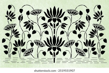 Elegante e prestigioso fundo noturno com flores de lótus. A composição de design de lótus e folha com cores douradas e azuis. A inscrição do hieróglifo significa Lótus. Ilustração vetorial.