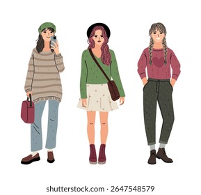 Elegant pretty woman in casual clothes. Fashion female wardrobe vector illustration isolated on white background original artwork