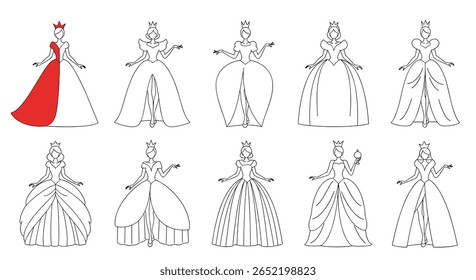 Elegante princesa vestido desenhos para uma coleção de bola real