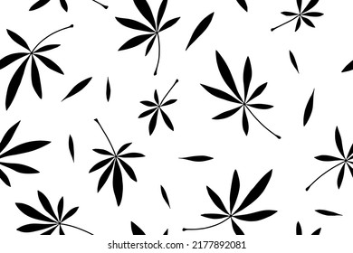 Elegant print of five-leafed plants. Thin leaves of flying twigs. Airy plant pattern. Light and delicate leaf pattern