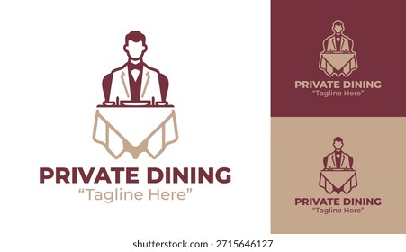 Um logotipo de jantar privado elegante projetado para restaurantes exclusivos, serviços de refeições finas e experiências de comida de luxo.
