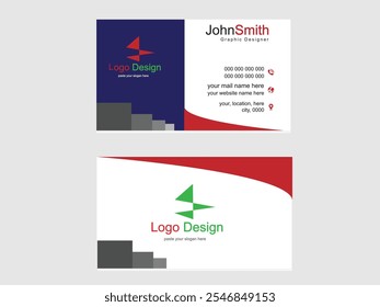 Elegant and Professional Business Card Design Featuring a Bold Combination of Red, Blue, Black, and Accent Colors for a Contemporary and Impactful Look