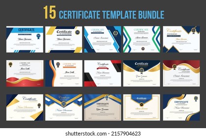 Elegant Professional Creative Corporate Business Certificate Template Bundle Or Brand Award Certificate Design With Golden Badge, Gold Border, Pattern, Diploma Certificate