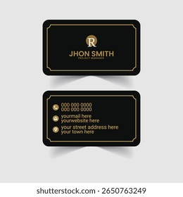 Elegant and professional luxury black and gold business card template. This design features a dark premium background with gold border accents and clean typography.