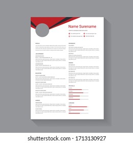 Elegant Professional Resume CV With Red & Black Color Vector Template