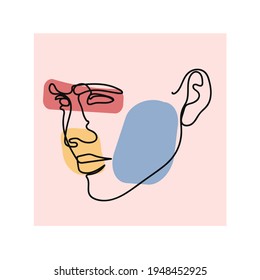 Elegant profile continuous silhouette art. Modern minimalist art. Attractive facial features. Aesthetic contour. Avant garde style illustration. Trendy vector color silhouette 