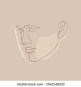 Elegant profile continuous silhouette chalk art. Modern minimalist art. Attractive facial features. Aesthetic contour. Avant garde style illustration. Trendy vector silhouette