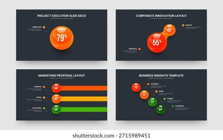 Elegantes Angebot Zwei Drei Vier-Stufen-Diagramm Folienlayout-Vektorgrafik-Set. Science Briefing 1 2 3 4 Option Diagram Frame Template Bundle.