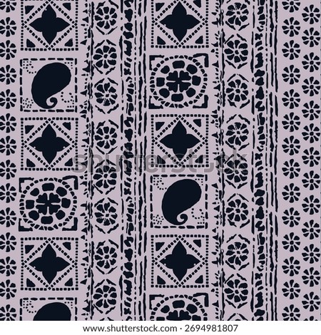 Elegant pure cotton design featuring black and cream intricate patchwork patterns — perfect for handcrafted textiles, traditional fashion, and ethnic home décor.