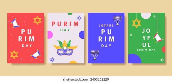 Elegant purim day Set of greeting cards, posters, holiday covers. vector illustration