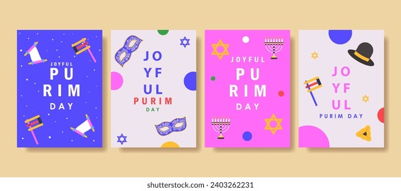 Elegant purim day Set of greeting cards, posters, holiday covers. vector illustration