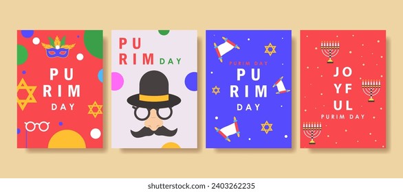 Elegant purim day Set of greeting cards, posters, holiday covers. vector illustration